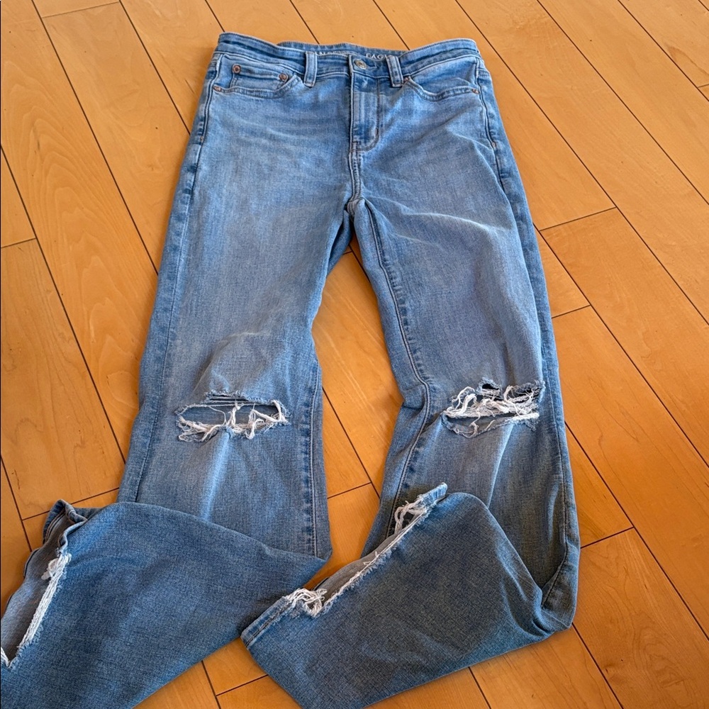 American Eagle Outfitters Light Blue Straight Leg Distressed Jeans